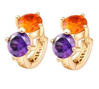 Orecchini a cerchio unici da donna, in oro, con zirconi viola e arancioni