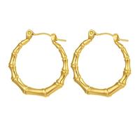 Orecchini a cerchio vintage da donna 18 carati, design leggero in finto bambù, acciaio inossidabile da 80 mm, stile retrò anni '90, chiusura sicura a scatto, una coppia