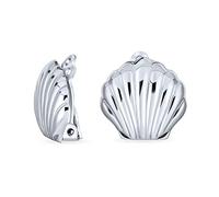 Conchiglia Intagliata A Forma Di Orecchini A Clip Lucidi Nautici Per Donne Con Orecchie Non Forate .925 Clip In Lega Di Argento Sterling
