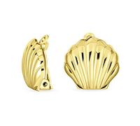 Orecchini a clip a forma di conchiglia intagliata per donne senza orecchie forate in lega di argento sterling placcato oro 14K