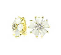 Orecchini A Clip A Forma Di Petali Di Cuore Con Pietre Preziose A Forma Di Occhio Di Gatto Romantico Per Donne Placcati In Oro Giallo