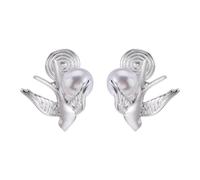 Orecchini a clip a forma di rondine per orecchie non forate, orecchini a clip con perle finte scolpite in 3D, gioielli alla moda color argento per molteplici occasioni
