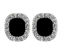 Orecchini a clip - argento placcato clip su orecchini con una grande pietra nera e cristalli - Helen B di Bello London