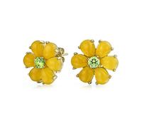 Orecchini A Clip Con Fiore Viola E Giallo In Cz Verde Giardino Per Donne Orecchie Non Forate In Argento Sterling Placcato In Oro 14K