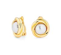 Orecchini A Clip Con Perla Simulata Bianca Incastonata In Una Cornice In Cavo Per Donne Con Orecchie Non Forate Placcati In Oro 14K