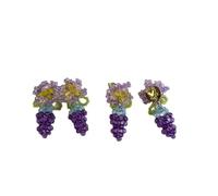 Orecchini a clip con perline per orecchie non forate Delicati orecchini a perno a forma di uva e fiore, orecchini dolci e femminili, Medio, Metallo, Non pietra preziosa