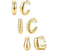 Orecchini a Clip Donna Oro, 3 Paia Clip Orecchini Senza Buco, Orecchini in Oro Senza Fori, Regali per Donne e Ragazze (B)