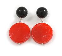 Orecchini a clip in acrilico a forma di moneta, 60 mm, colore: nero/rosso