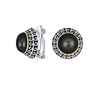 Orecchini A Clip In Stile Bali A Due Tonalità Di Nero Simulato Onice A Forma Di Cupola Per Donne Senza Fori Alle Orecchie Placcati In Argento E Oro