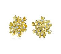 Orecchini A Clip In Zirconi Cubici A Forma Di Bouquet Di Fiori Stile A Bottone Per Orecchie Non Forate Placcati In Ottone Dorato Opaco 14K
