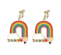 Orecchini a clip per insegnanti per donne delicati arcobaleno perline matita libro orecchini colorati apprezzamento insegnante laurea regalo gioielli