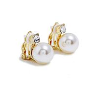 Orecchini a Clip per Orecchini con Perle Bianche per Donna Color Oro di Alta qualità Nice And Clever