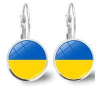 Orecchini a Clip su Orecchini da Donna con Bandiera Ucraina, Gioielli di Moda da Donna, Orecchini in Vetro Rotondi con Gancio per l'orecchio Francese Convenient Handled