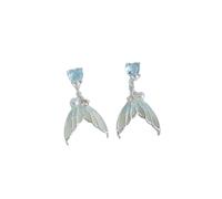 Orecchini A Coda Di Sirena-orecchini Asimmetrici Con Goccia Di Perla E Smalto Blu Oceano Con Zirconia, Orecchini Pendente Con Coda Di Pesce In Lega (4,4g)