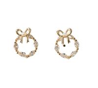 Orecchini a corona di perle con nodo a farfalla, orecchini cavi con zircone occhio di cavallo, accessori eleganti e versatili, adatti per il pendolarismo quotidiano e l'abbigliamento da dating