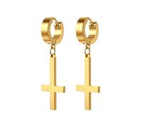Orecchini a croce invertita da uomo, orecchini pendenti a croce rovesciata, gioielli gotici da uomo, orecchini a clip con croce satanica, Style-A, Acciaio inossidabile, Nessuna pietra preziosa