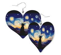 Orecchini a cuore da donna alla moda con gatto sotto il cielo stellato orecchini pendenti in pelle divertenti orecchini senza nichel per festa di compleanno accessori decorativi