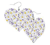 Orecchini a cuore da donna alla moda con margherite bianche e viola orecchini pendenti in pelle divertenti orecchini senza nichel per festa di compleanno accessori decorativi