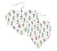 Orecchini a cuore da donna alla moda con numeri matematici cartoni animati in pelle senza nichel per festa di compleanno accessori decorativi
