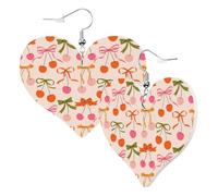 Orecchini a cuore da donna alla moda orecchini pendenti in pelle di ciliegie e fiocchi, divertenti orecchini senza nichel per festa di compleanno accessori di decorazione