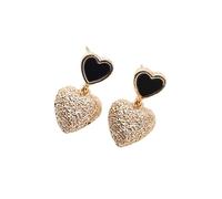 Orecchini a cuore d'oro da donna, orecchini pendenti con oro testurizzato e smalto nero, gioielli romantici da regalo di San Valentino, regalo di compleanno