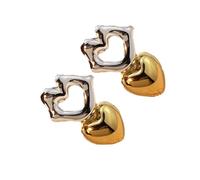 Orecchini a cuore geometrici-Orecchini a bottone in acciaio inossidabile bicolore e argento, gioielli con orecchie a contrasto d'avanguardia