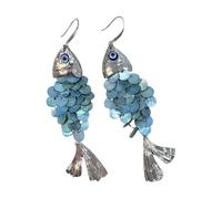 Orecchini a disco rotondi blu alla moda con delicate frange a squame di pesce alla moda pendenti gioielli orecchini decorativi a scala di pesce blu