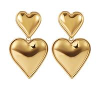 Orecchini a Doppio Cuore, Orecchini Pendenti a Goccia a Forma di Cuore Alla Moda Graziosi Orecchini a Cuore d'Amore Placcati in Oro Leggero Regalo di Gioielli per Donne e Ragazze