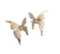 Orecchini a farfalla asimmetrica d'oro da donna, orecchini alare con smalto rosa e cristallo, gioielli Dainty ispirati alla natura