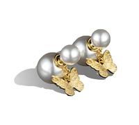 Orecchini a farfalla con perla e orecchini a goccia a farfalla 2 - in - 1 con design a doppia perla, gioielli alla moda eleganti da donna-gold