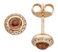 Orecchini a Farfalla Con Turmalin-Cabochon 32 Diamanti Brillanti 585 Oro Rosso