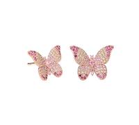 Orecchini a farfalla da donna in oro rosa con farfalla 3D colorati con zirconia cubica per ragazze, orecchini a farfalla in pietra occhio di gatto, Pietra metallica, Non conosciuto