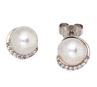 Orecchini a Farfalla Perle D'Acqua Dolce & 16 Brillanti 585 Oro Bianco Donna