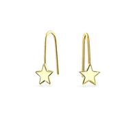 Orecchini A Filo Stellare Patriottici Minimalisti E Piccoli Per Donne E Adolescenti In Vero Oro Giallo 14K