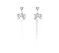 Orecchini a fiocco in argento da donna, orecchini lunghi in lega con nappe e cuore innamorato, eleganti gioielli dal design originale, facili da abbinare con abiti, camicie e abiti casual