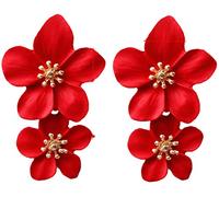 Orecchini a fiore a doppio strato eleganti e creativi, orecchini con fascino semplice, accessori per le donne, rossoDeft è stato trattato