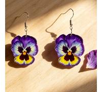 Orecchini a fiore di pansè acrilico 2D tricolore, il viola simboleggia l'amore disinteressato, adatti per uso quotidiano e feste, regalo di San Valentino, regalo raffinato, orecchini per le vacanze Ta