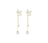 Orecchini a fiore per le donne Orecchini pendenti con perle a fiore Orecchini pendenti alla moda con catena lunga infila delicata nappa floreale, Medio, Metallo, Nessuna pietra preziosa