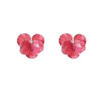 Orecchini a fiori in smalto rosa, borchie floreali artistiche dipinte a mano con cristalli splensi, gioielli in rame ipoallergenico da donna, perfetti per abiti quotidiani e occasionali