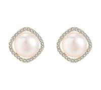 Orecchini A Forma Di Ago In Rame Con Micro-intarsi In Zircone Quadrato E Perle D'acqua Dolce Naturali For Donna