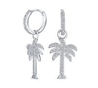 Orecchini A Forma Di Albero Della Palma Con Pave Di CZ Cubico Hawaiano Huggie Mini Hoop Pendenti Goccia Charm Per Donne Adolescenti .925 Argento
