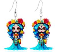 Orecchini a forma di bambola non morti, in acrilico, con scritta "Day of the Dead", spaventosi e leggeri, perfetti per Halloween, cosplay e feste a temi, Medio, Acrilico, Abalone