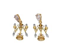 Orecchini a forma di candelabro, oro antico in lega di rame, orecchini a lampadario con zirconi multisfaccettato per banchetti party cosplay