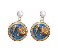 Orecchini a forma di carlino, in argento, con motivo a tema marino, in argento, Taglia unica, lega di alluminio, Nessuna pietra preziosa