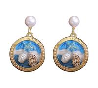 Orecchini a forma di carlino, in argento, con motivo a tema marino, in argento, Taglia unica, lega di alluminio, Nessuna pietra preziosa
