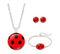 Orecchini a forma di coccinella, 3 accessori per signora bug, collana con animali, gioielli di compleanno, regalo per amanti delle coccinelle, regalo di buona fortuna, orecchini a forma di coccinella