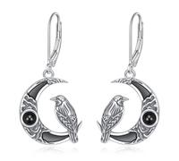 Orecchini a forma di corvo in argento Sterling 925 con onice nero, ciondolo a forma di luna e corvo, idea regalo per donne, mogli, mamme