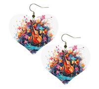 Orecchini a forma di cuore colorati con stampa di chitarra, accessori leggeri da donna, perfetti per feste e San Valentino.