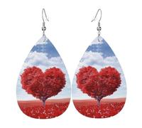 Orecchini a forma di cuore con albero rosso a goccia, in pelle, da donna, con gancio, alla moda, vintage, per feste, uso quotidiano, Misura unica, Pelle
