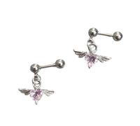 Orecchini a forma di cuore con ali d'angelo, in acciaio inox, gioielli per il corpo, accessori per occasioni casual o formali, gioielli in acciaio inox chirurgico, Misura unica, come descritto, come